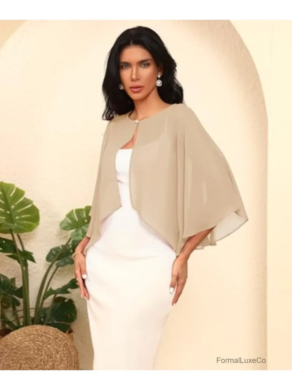 Chiffon Capelet Shawl Wrap for Women, Wedding Cape Cover Up, Bridal Shrug,